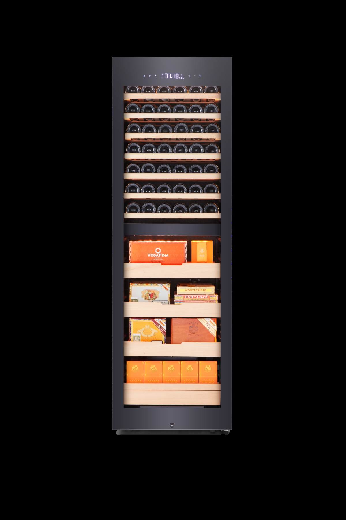 Afidano B8 2200-count steel cigar humidor cabinet with Low-E glass door and Spanish cedar interior