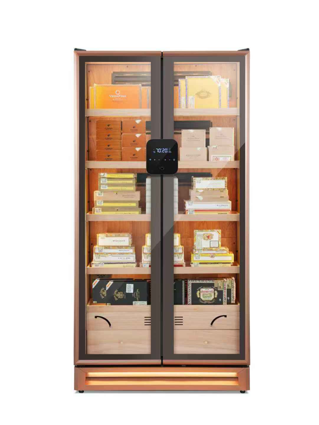 Afidano B8 2200-count steel cigar humidor cabinet with Low-E glass door and Spanish cedar interior